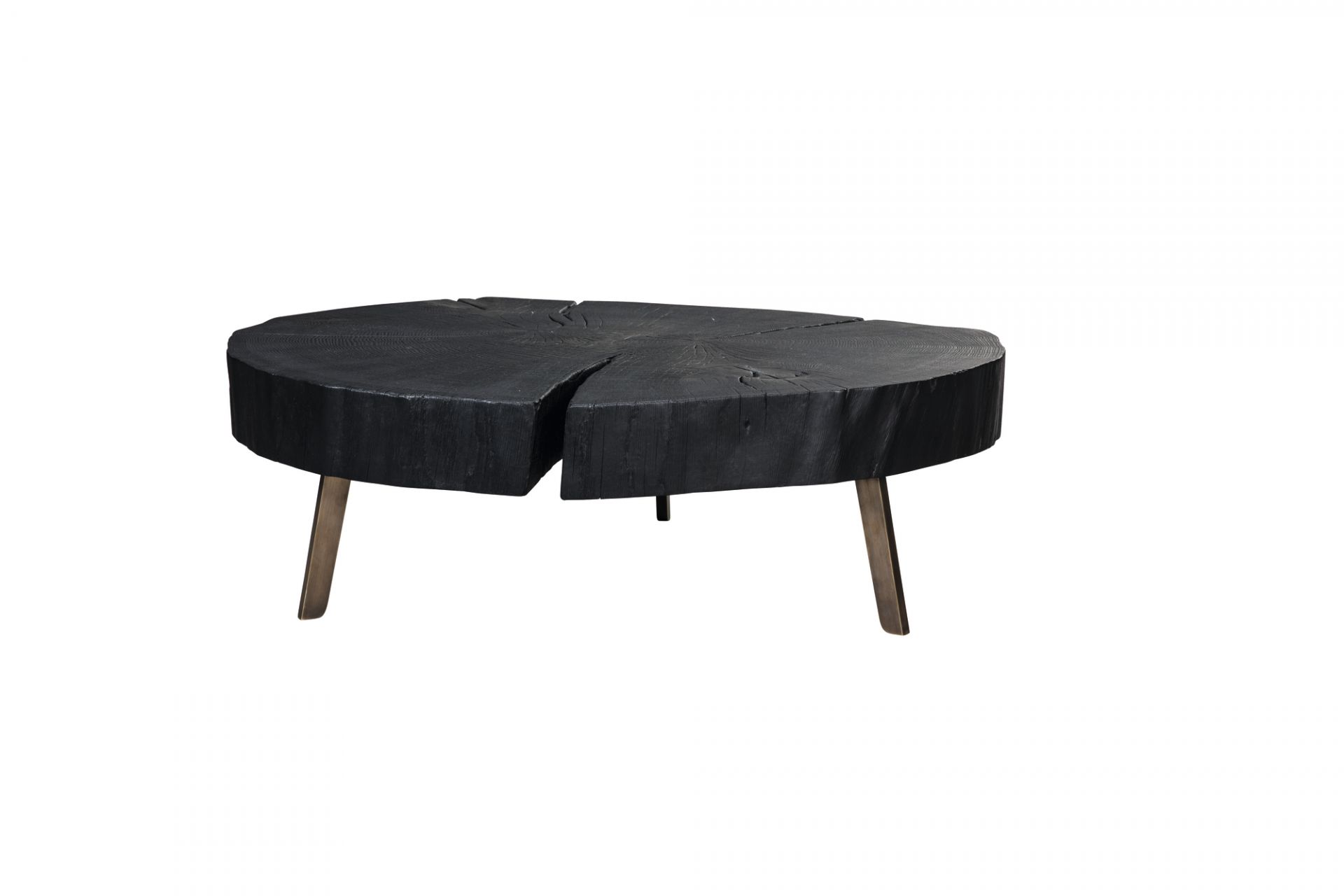 Janua Stomp Beistelltisch H28 roh, runder Holztisch mit drei Metallbeinen, modernes Möbeldesign.