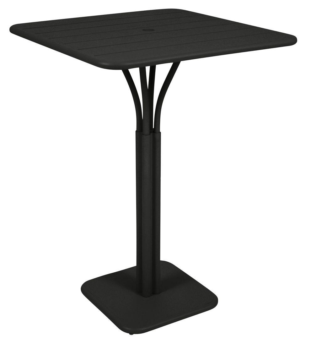 Schwarzer Luxembourg Stehtisch von Fermob, quadratisch, 80x80 cm, ideal für den Outdoor-Bereich.