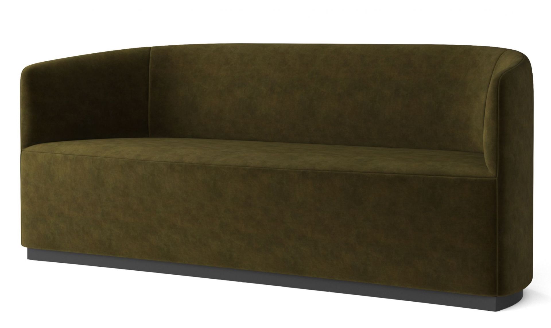 Audo Tearoom Sofa in Olivgrün: Modernes, zweisitziges Sofa mit abgerundeten Armlehnen und dunklem Sockel.