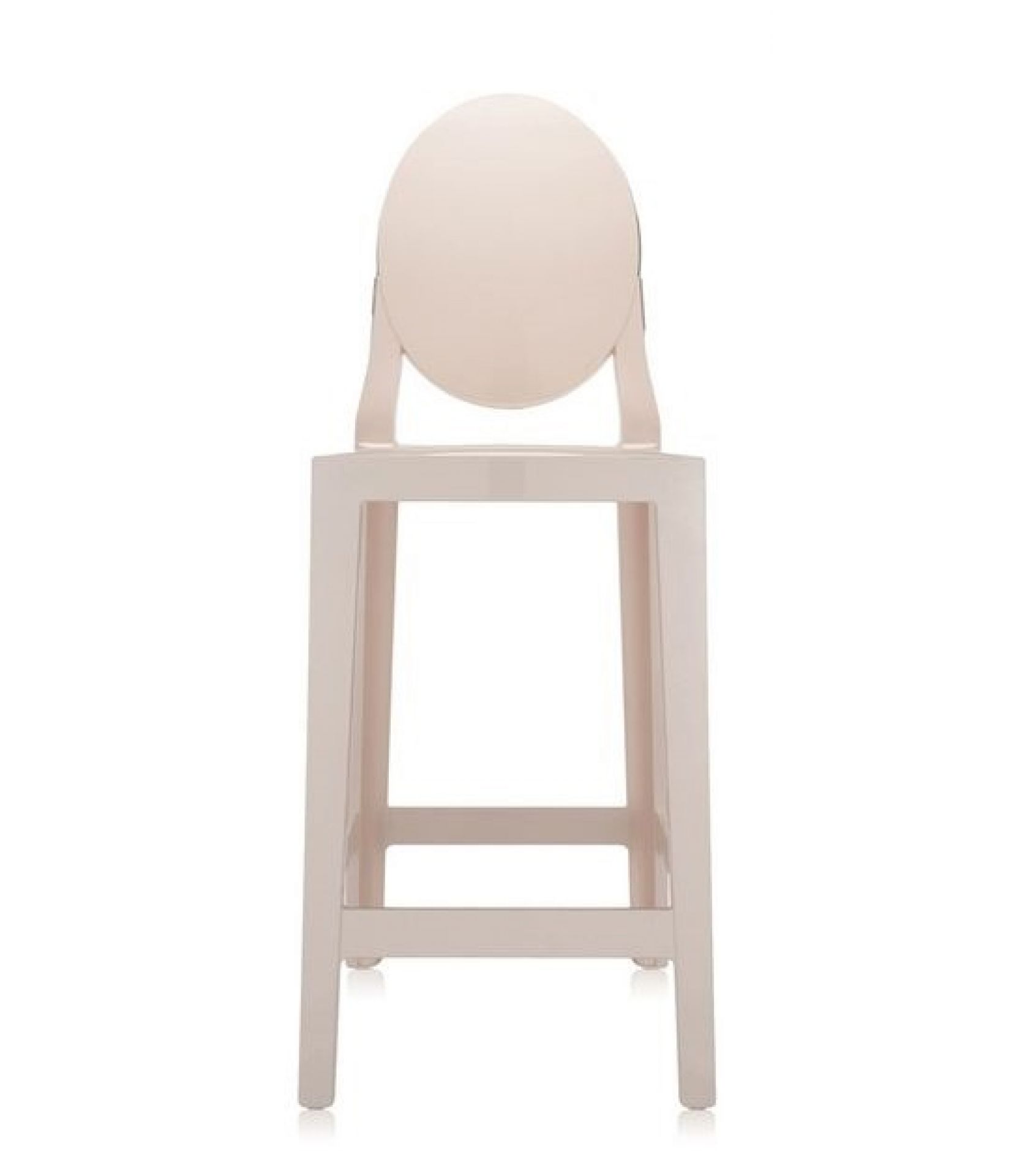 Frontansicht des Kartell One More Barhocker in Rosa, moderner Design Hocker für Küche und Bar.