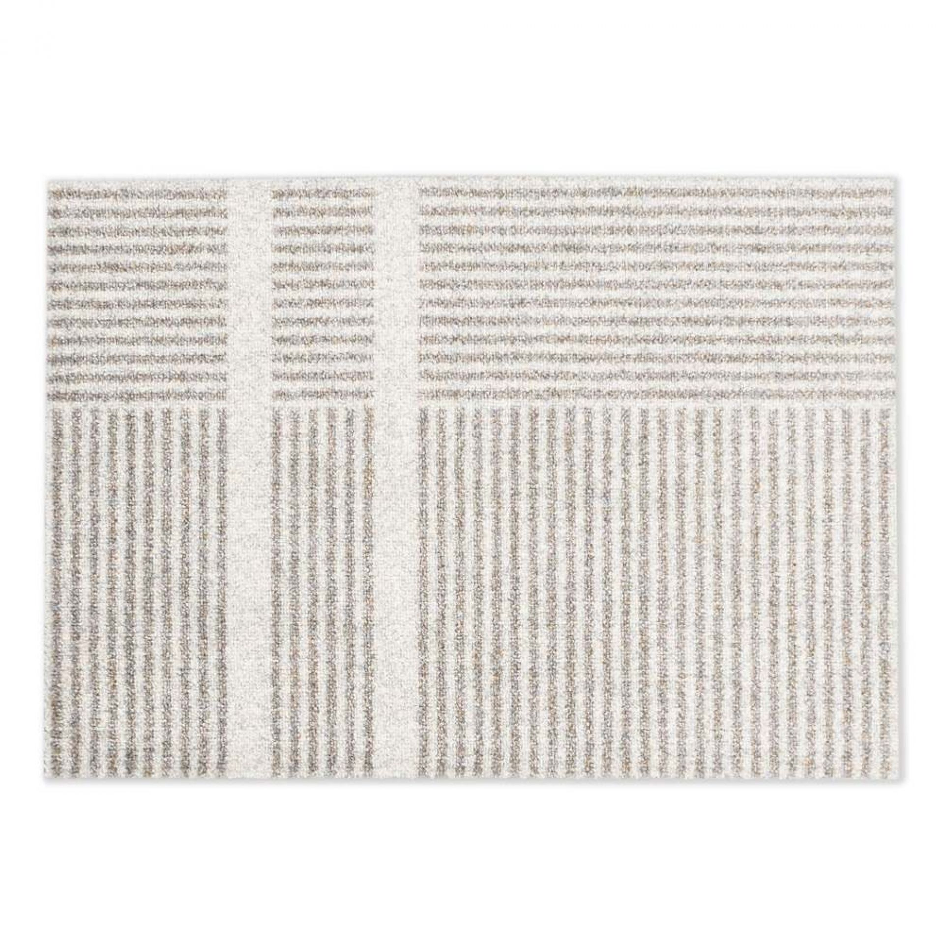 Løype Fußmatte mit Streifenmuster in Beige und Weiß, geeignet für Innen- und Außenbereiche.