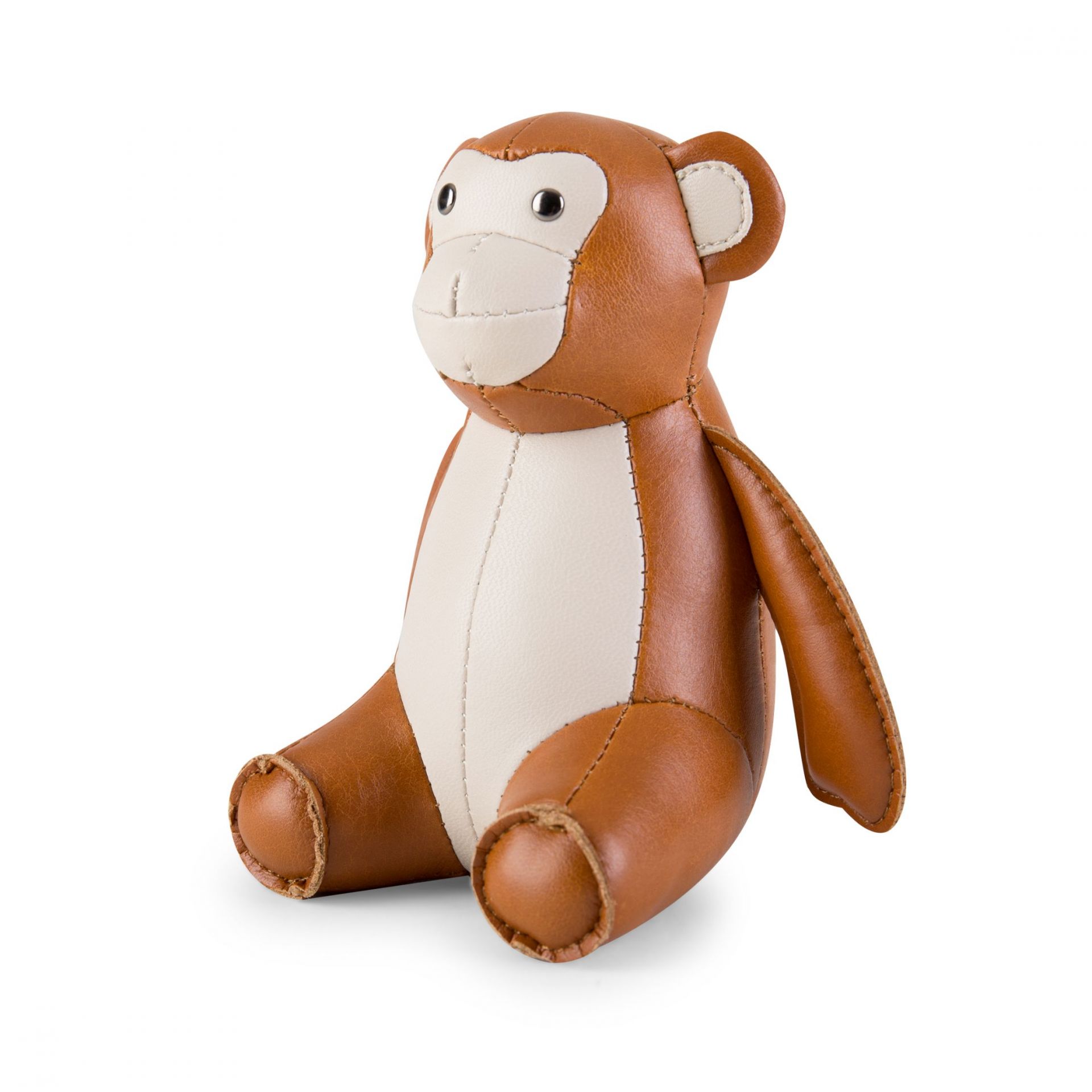 Briefbeschwerer Affe von Züny, tan und weizenfarben, aus Kunstleder, sitzend. Dekoratives Accessoire.