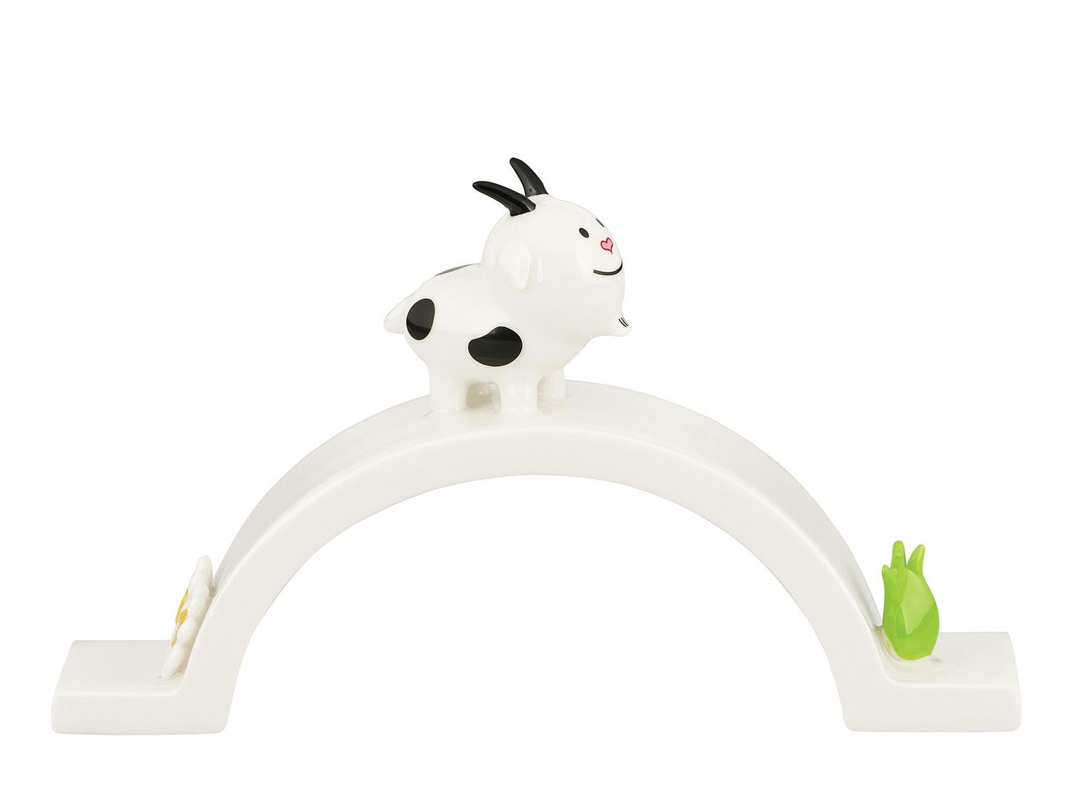 Alessi Happy Eternity Baby Brücke: Porzellanfigur mit Ziege auf weißem Bogen, Dekoration.