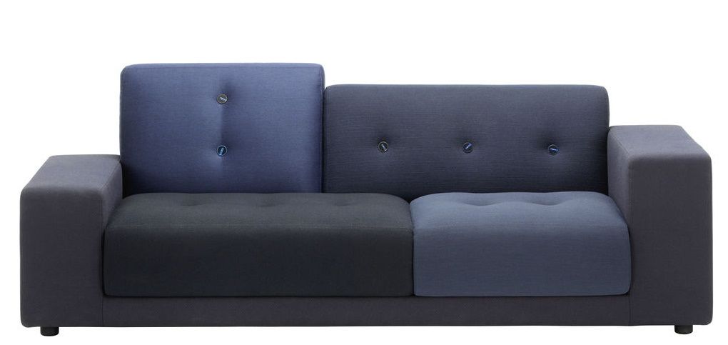 Vitra Polder Compact Sofa in verschiedenen Blautönen, modernes Design Sofa mit Knöpfen.