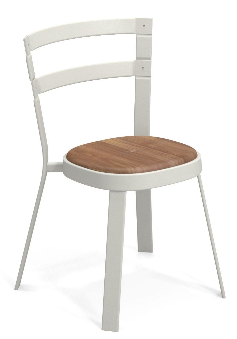 Emu Thor Chair Outdoor Stuhl mit Holz-Sitzfläche und weißem Metallgestell, geeignet für Garten und Terrasse.