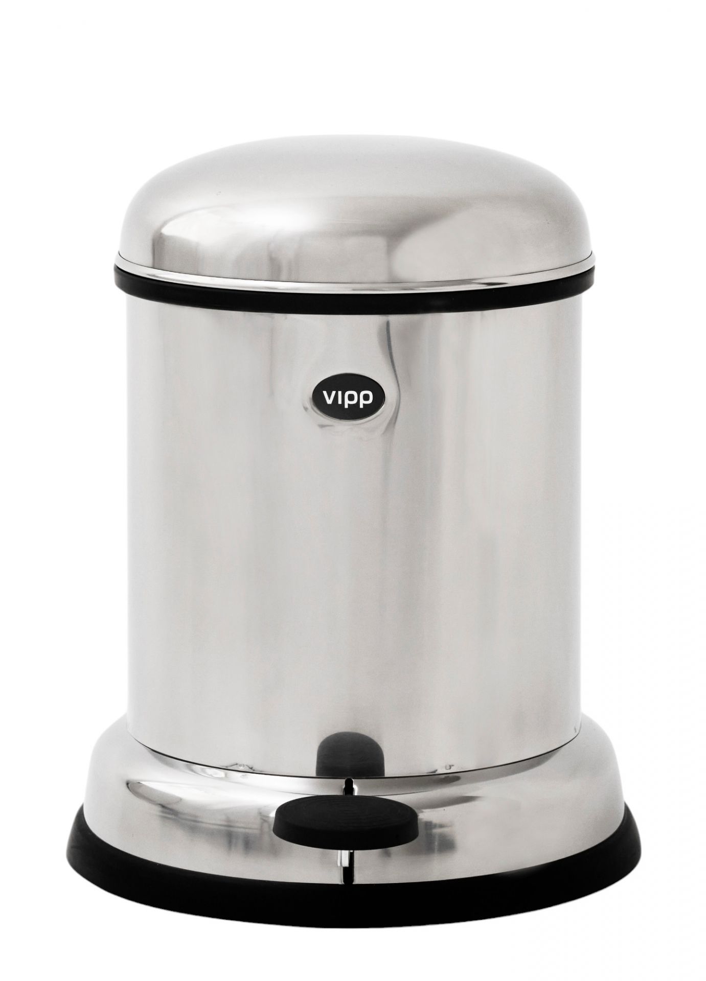 Edelstahl Treteimer von Vipp, 8 Liter Fassungsvermögen, für Bad oder Küche.