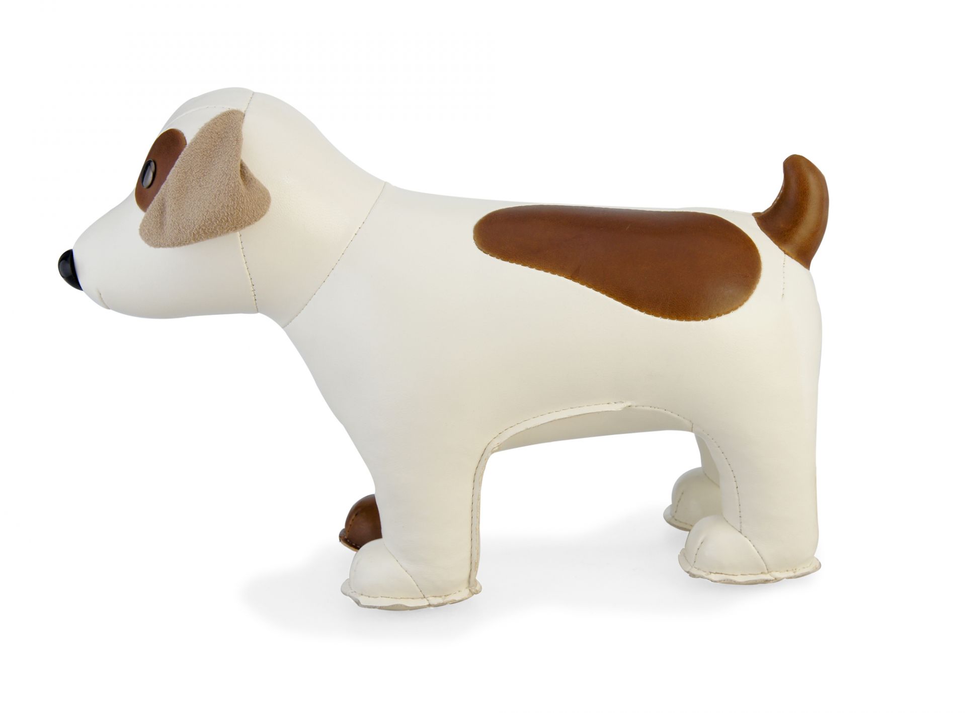 Buchstütze in Form eines weißen Russel Terriers mit braunen Flecken von Züny.