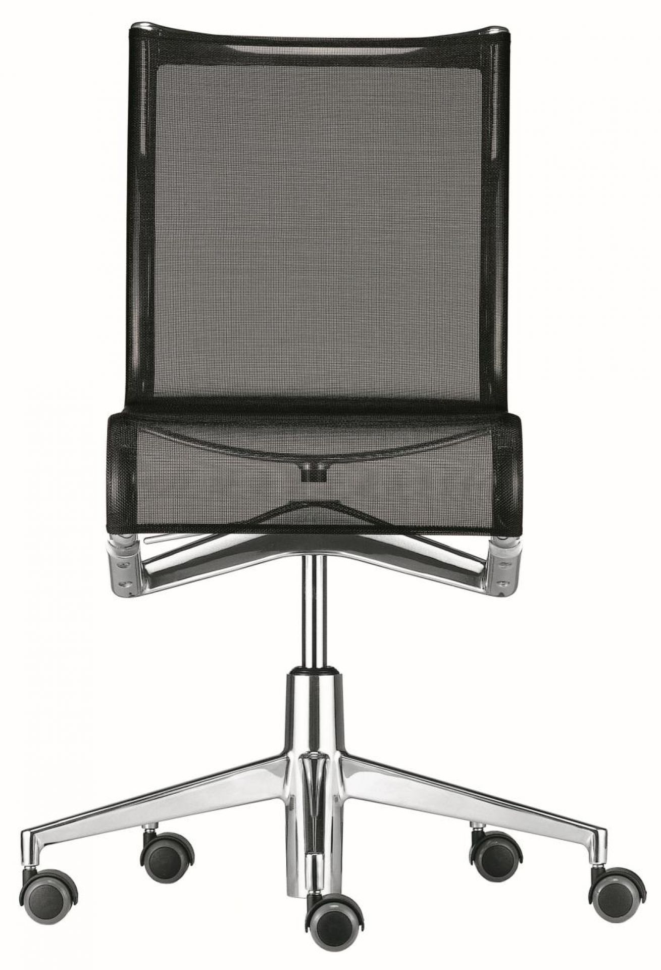 Rollingframe Bürostuhl mit Netzbezug, Chromgestell und Rollen, ergonomischer Drehstuhl für Büro und Homeoffice.