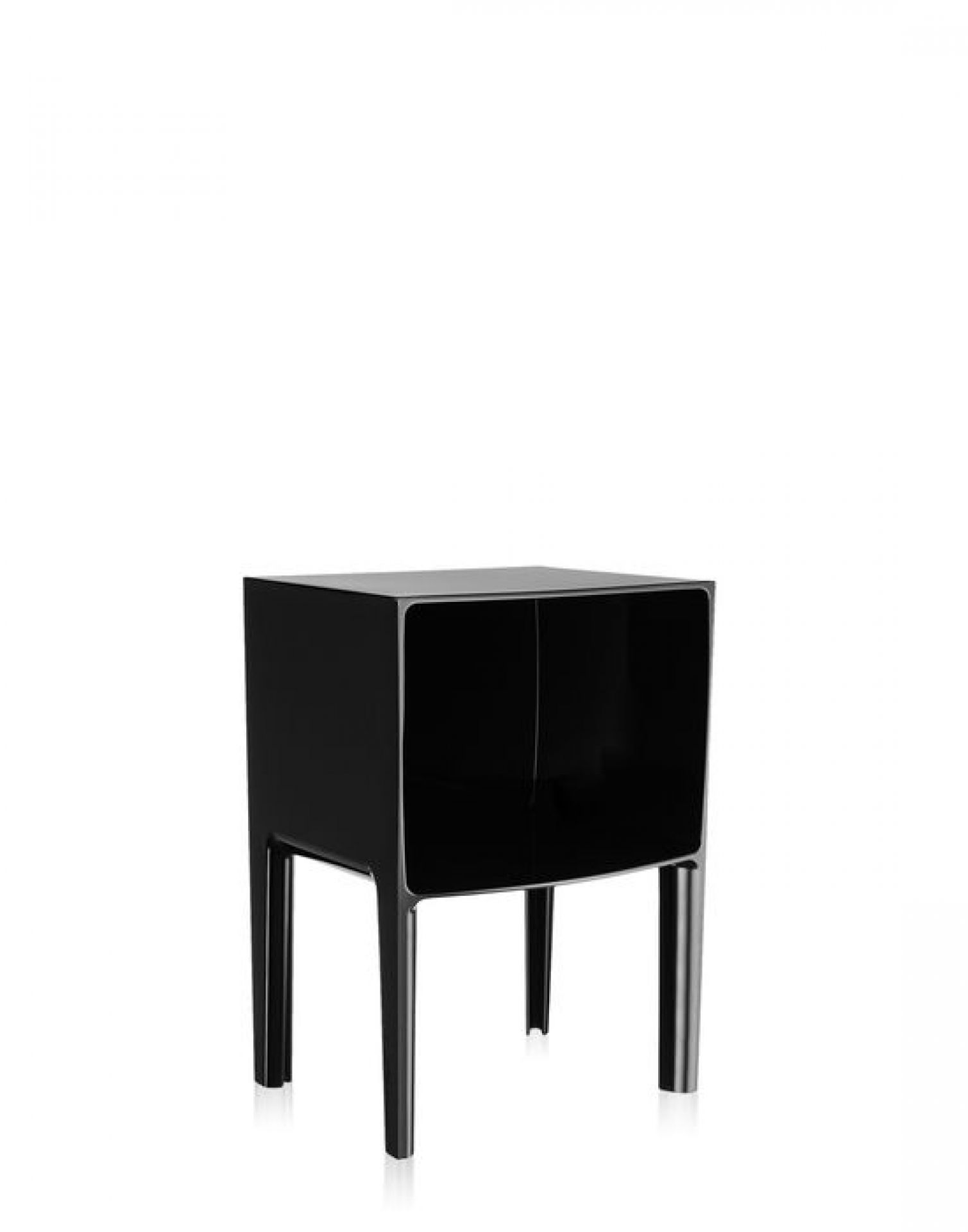 Schwarze Ghost Buster Kommode von Kartell, Nachttisch mit zwei Fächern und vier Beinen.
