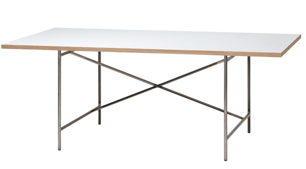 Weißer Eiermann Tisch mit Stahlgestell, moderner Schreibtisch für Büro und Arbeitszimmer.