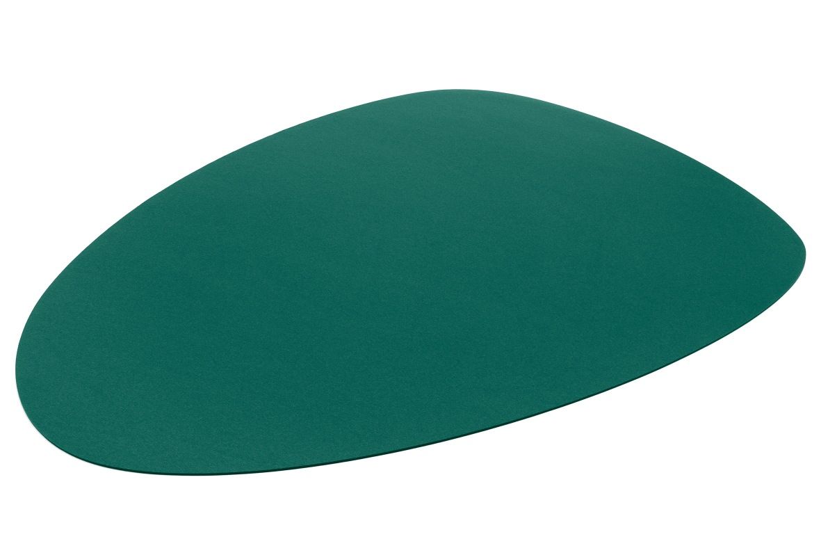 Grüner Stone Teppich von HEY-SIGN, moderner Filzteppich in asymmetrischer Form für Wohnzimmer und Schlafzimmer.
