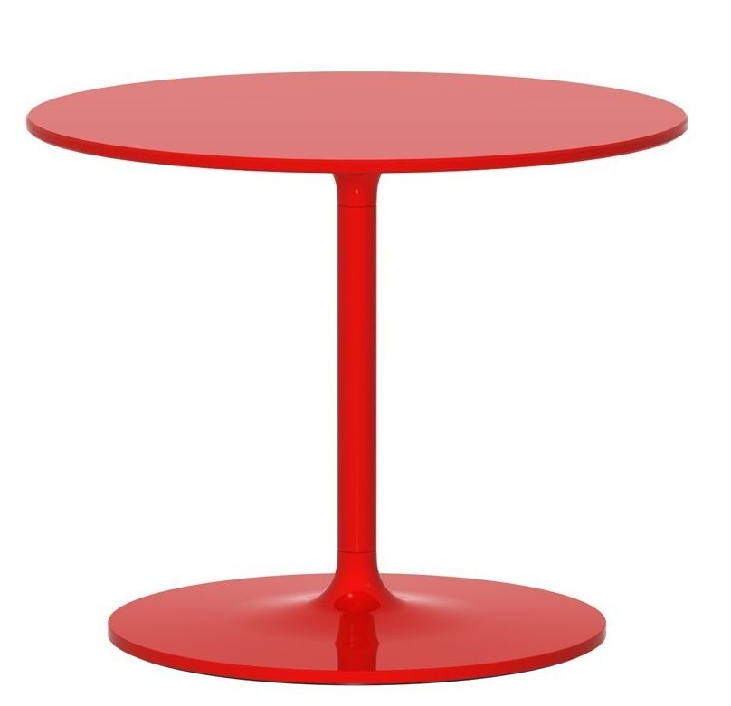 Roter Poppy Beistelltisch von Rexite, runder Tisch mit zentralem Standfuß, modernes Möbeldesign für Wohnzimmer und Büro.