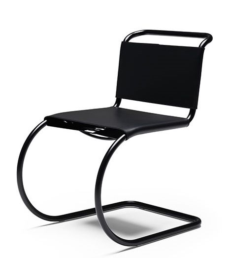 Schwarzer MR Freischwinger Stuhl von Knoll International ohne Armlehne, Stahlrohr und Leder.