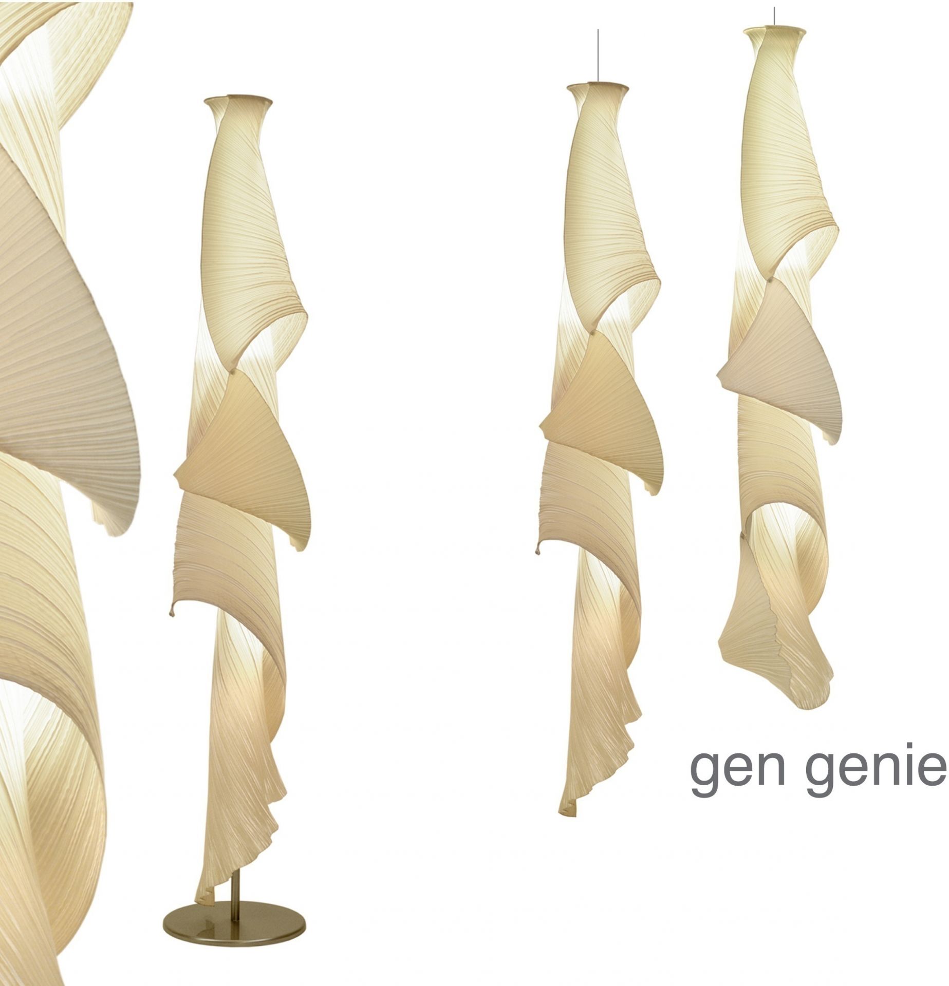 Gen Genie Pendelleuchte: Elegante Hängelampe mit plissiertem Stoffschirm in Beige, modernes Design für Wohnzimmer.
