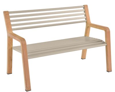 Somerset Bank von Fermob: Moderne Gartenbank aus Holz und Metall in Beige.