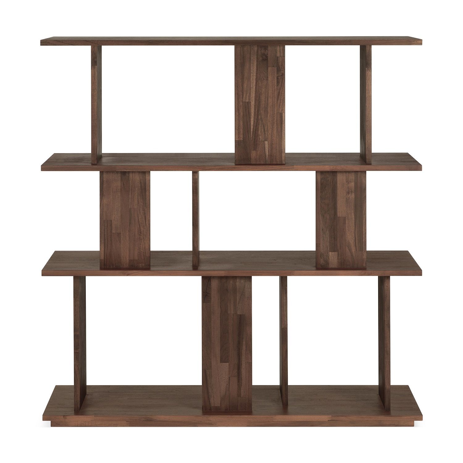 Ethnicraft Irregular Regal aus Teakholz in Dunkelbraun, modernes Design für Wohnzimmer und Büro.