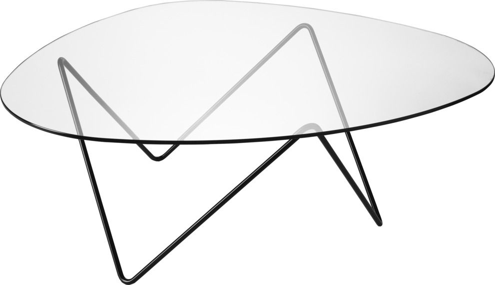 Pedrera Couchtisch mit Glasplatte und schwarzem Stahlgestell, moderner Wohnzimmertisch von Gubi.