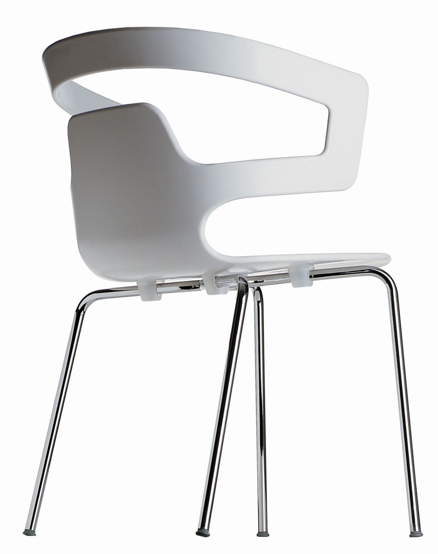 Weißer Segesta Chair 500 Stuhl Alias mit verchromtem Stahlgestell, Ansicht von hinten, moderner Bürostuhl.