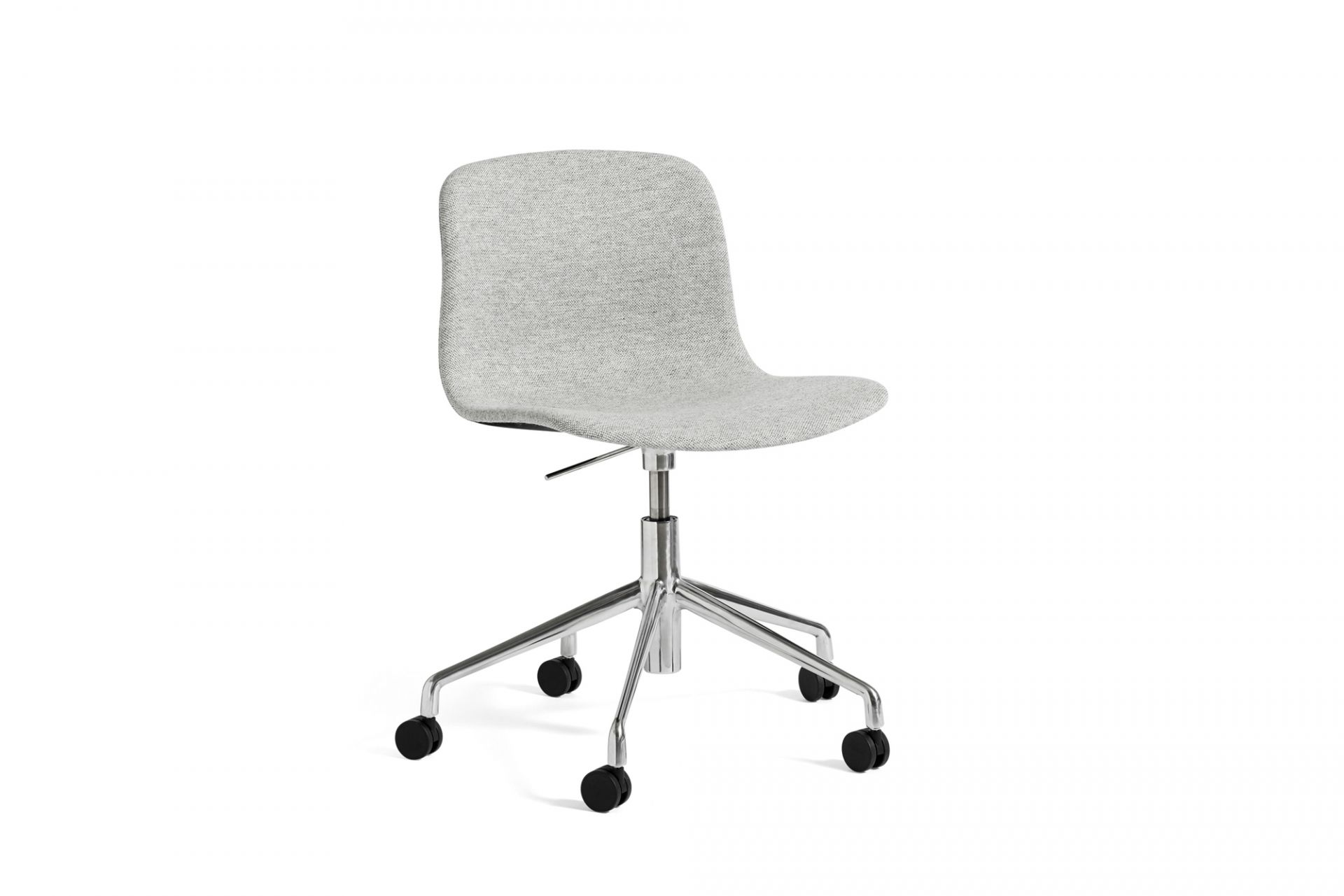 Grauer About a Chair AAC51 Drehstuhl von Hay mit Vollpolster und Rollen.