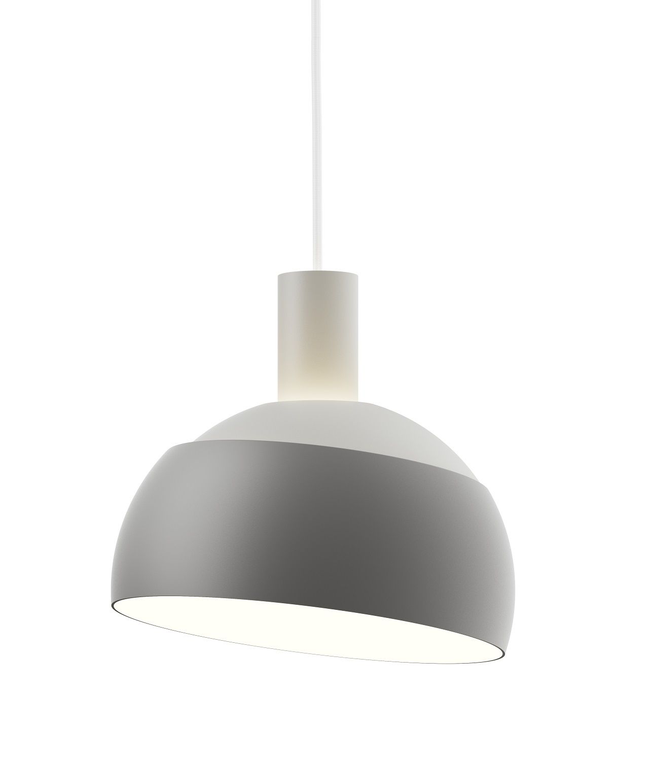 FJ Elements Pendelleuchte von Louis Poulsen, moderne Hängelampe in Grau und Weiß für Innenräume.