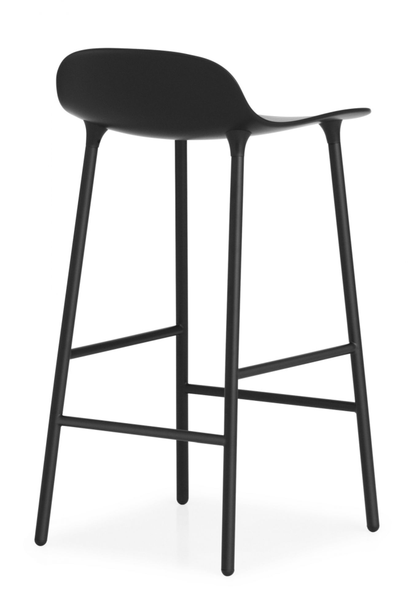 Schwarzer Form Barstool Barhocker von Normann Copenhagen, Stahlgestell und Sitzschale, modernes Design für Küche und Bar.