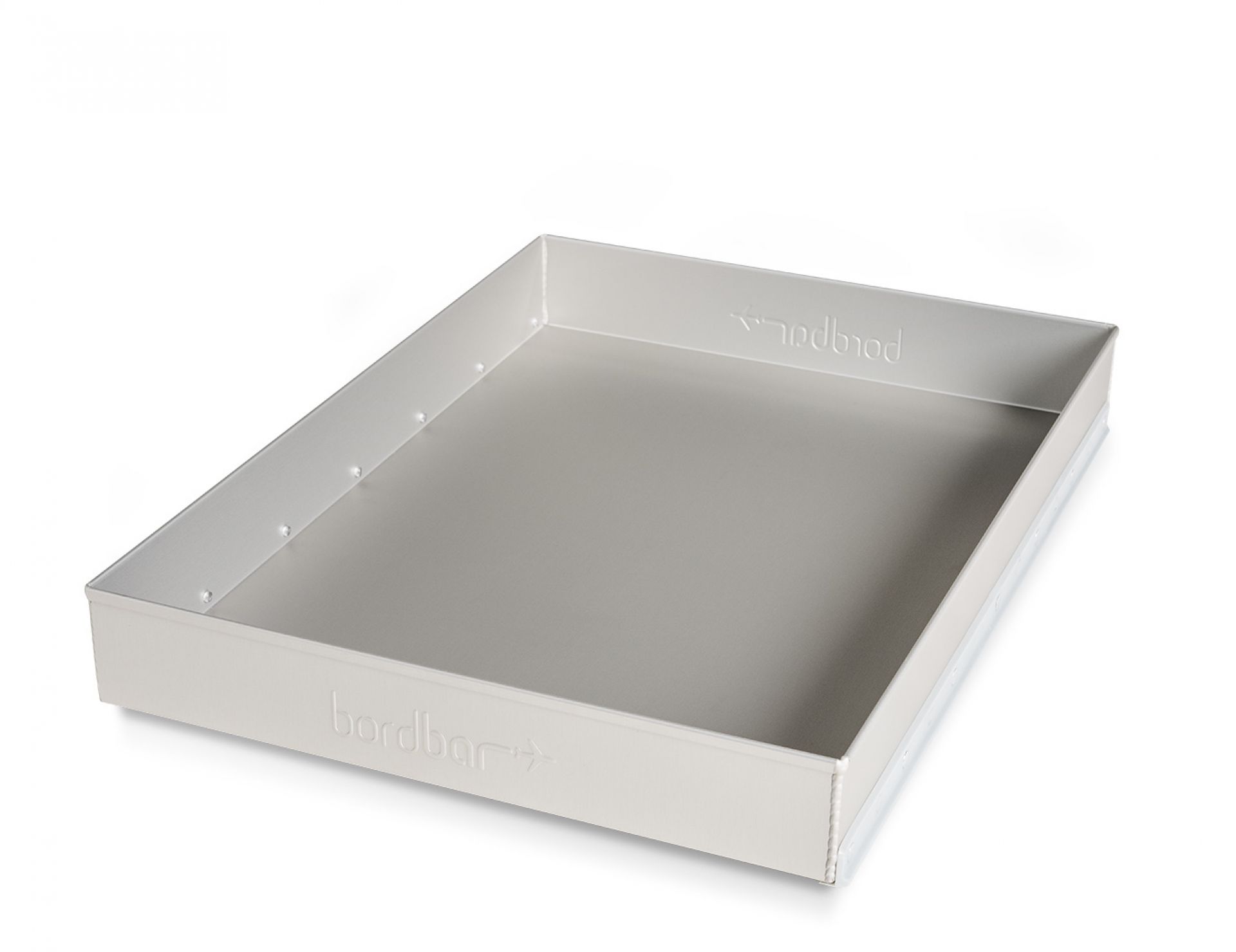 Silberne Bordbar Schublade als Zubehör für Office Equipment Set, zur Aufbewahrung von Büromaterial.
