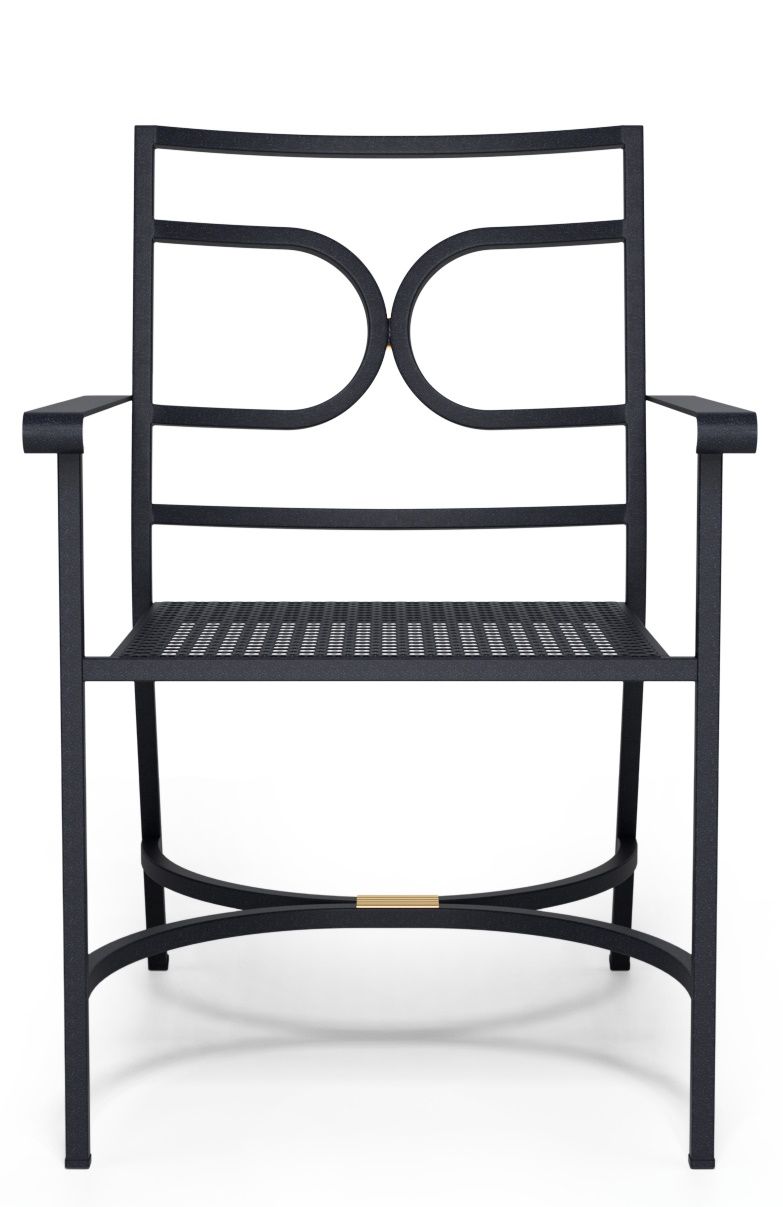 Collier Armchair von Emu, ein moderner Outdoor Armlehnstuhl aus schwarzem Metall, Frontansicht.
