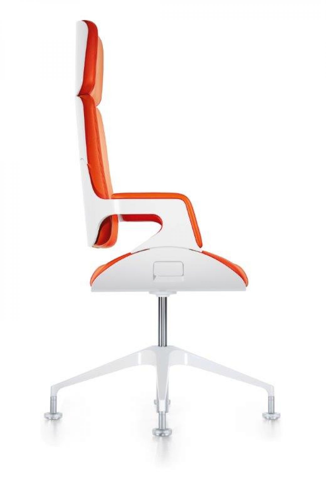 191S Interstuhl Konferenzsessel in Weiß und Orange, Seitenansicht, ergonomischer Bürostuhl für Konferenzräume und modernes Bürodesign.
