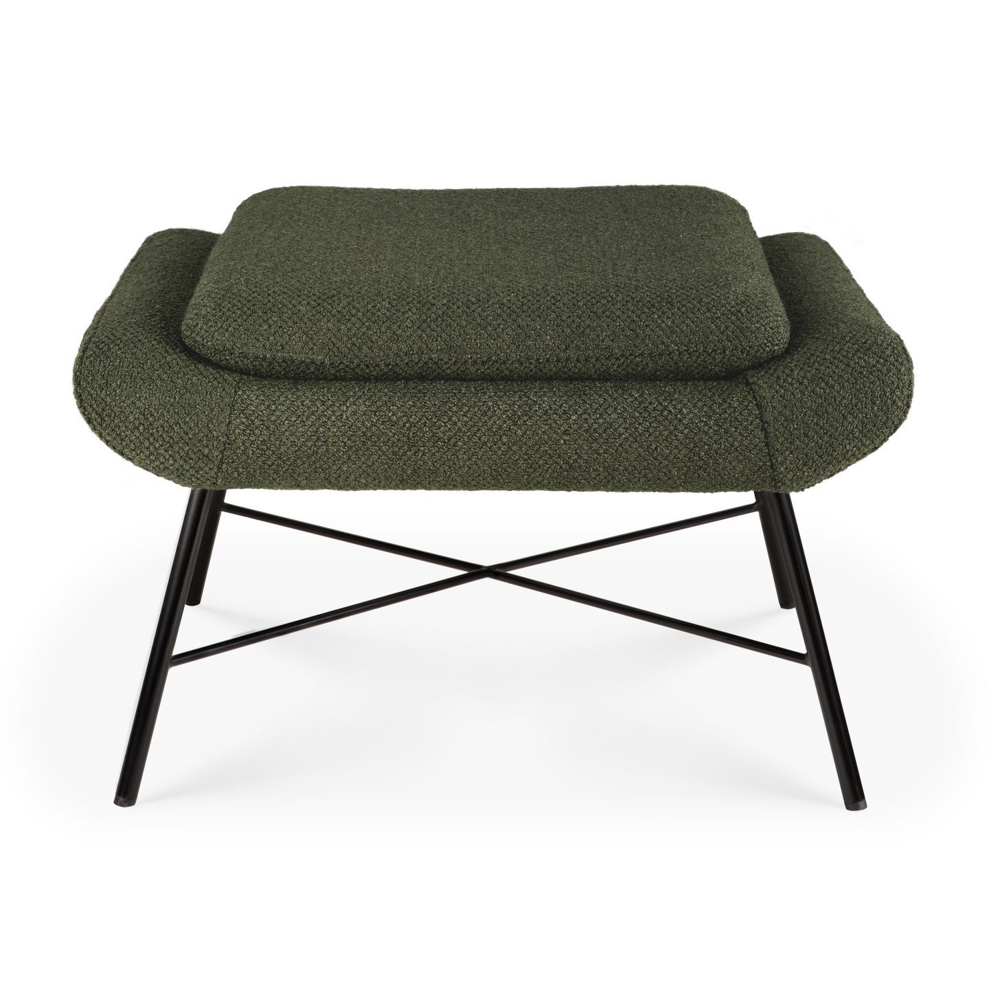 Barrow Polsterhocker von Ethnicraft, Kieferngrün, mit schwarzem Metallgestell, moderner Hocker für Wohnzimmer.
