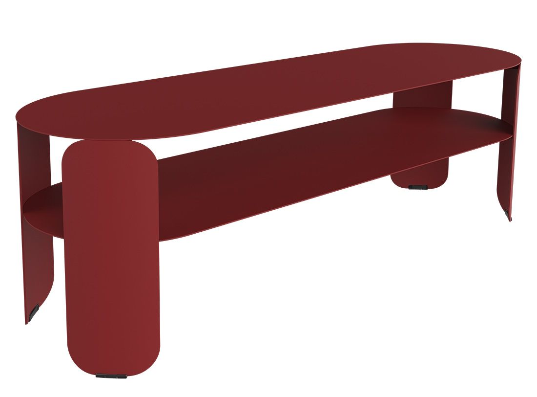 Roter Bebop Low Table von Fermob, moderner Outdoor Tisch mit Ablage für Garten und Terrasse.