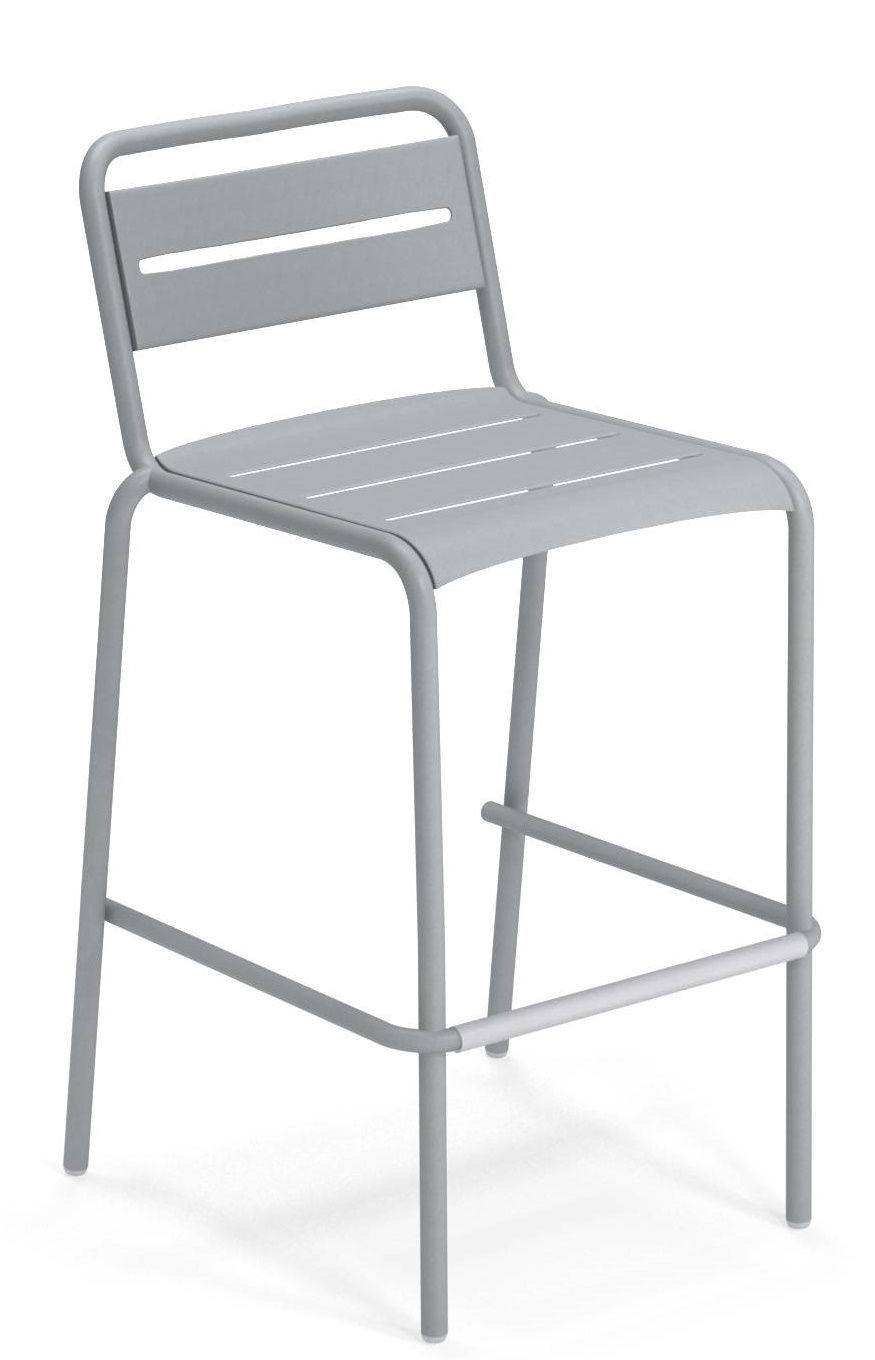 Star Barstool Barhocker von Emu für den Außenbereich, aus grauem Metall mit Fußstütze.