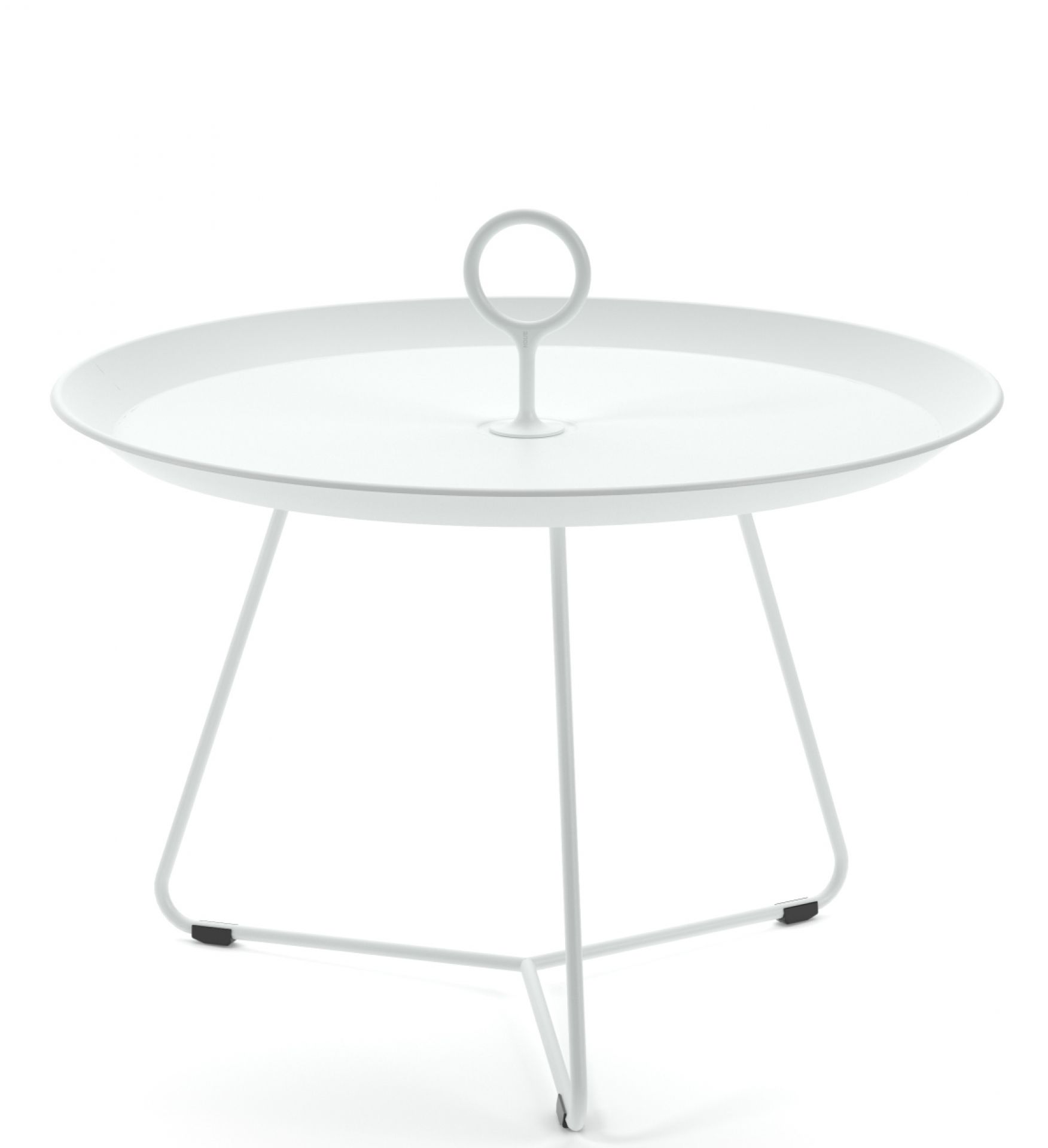 Eyelet Beistelltisch von Houe, weißer runder Tisch mit Griff, Outdoor und Indoor geeignet.