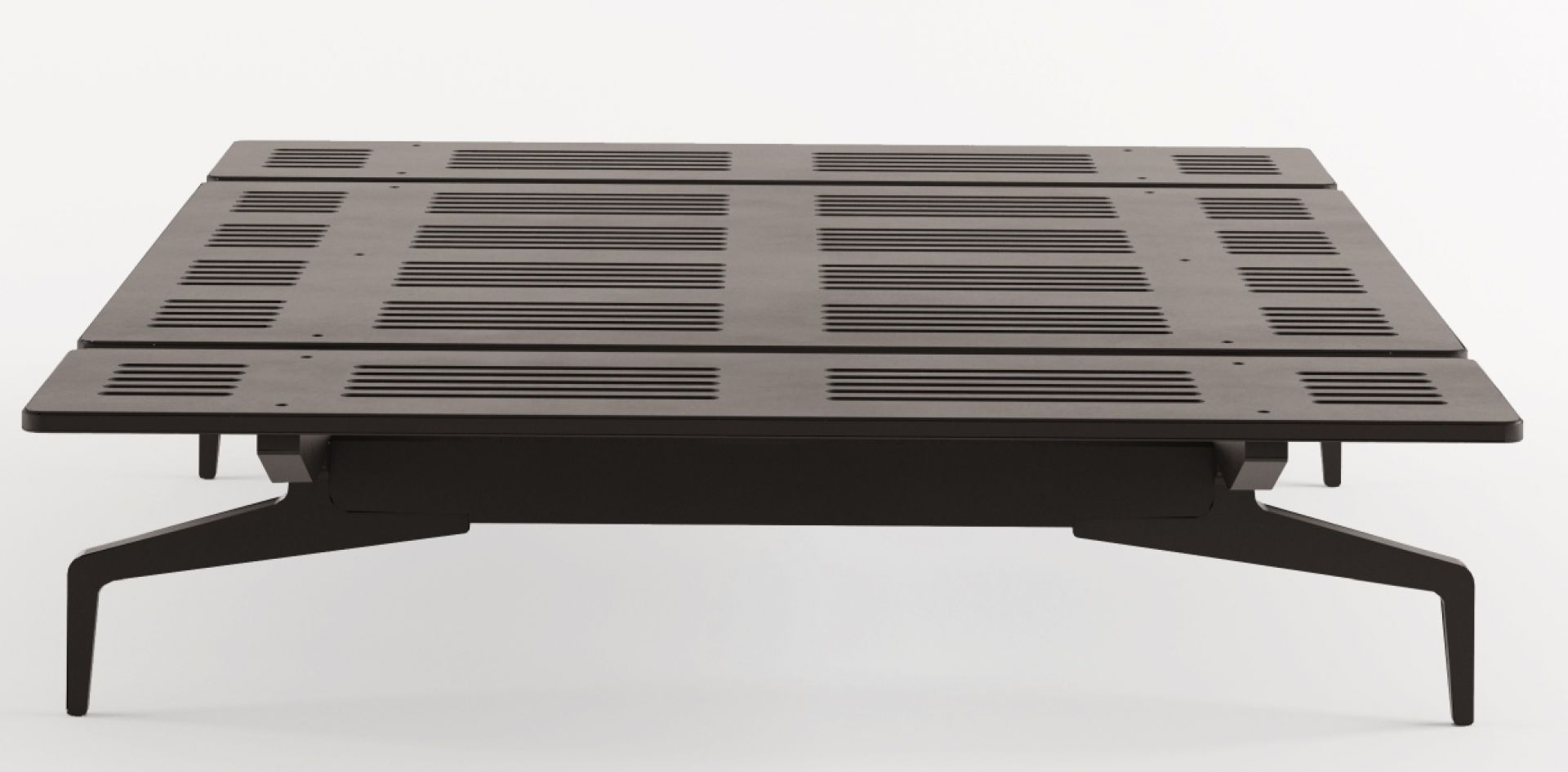 Legnoletto Bett von Alias, Detailansicht der Lattenrost-Konstruktion und der minimalistischen Bettfüße.