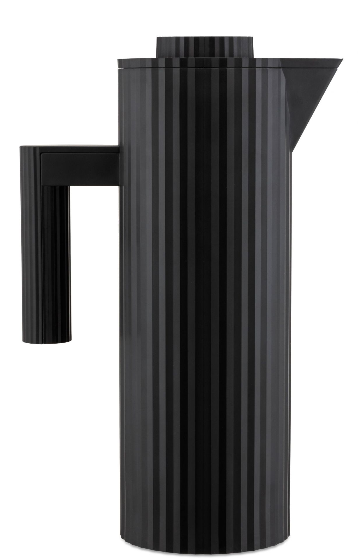 Schwarze Alessi Isolierkanne MDL12 mit Plissee-Design. Elegante Thermoskanne für Kaffee und Tee.