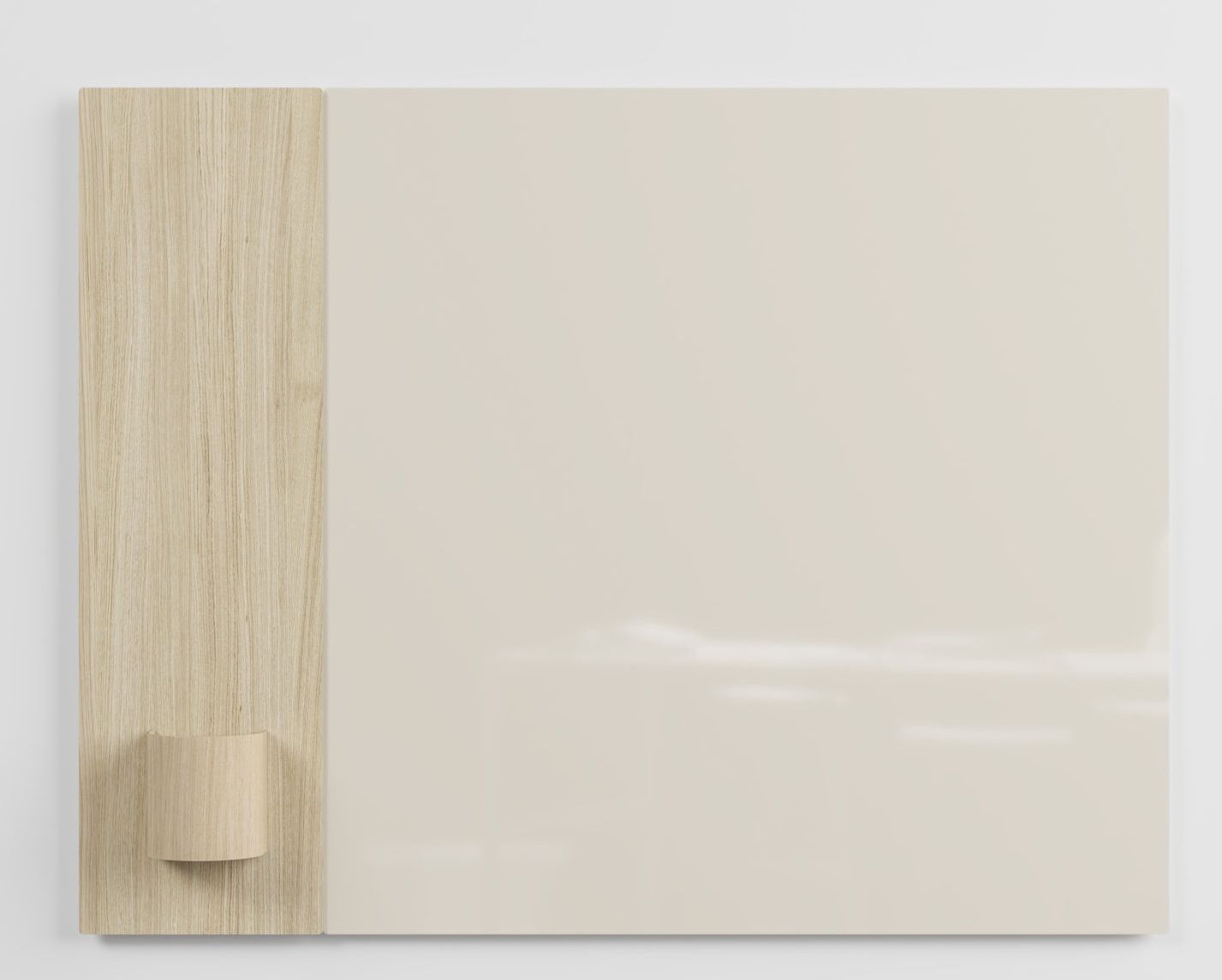 Chat Board Classic Crafted Wandtafel: Magnetische Glastafel in Beige mit Holzapplikation und Stifthalter.