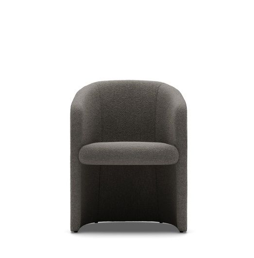 Covent Club Sessel von New Works, ein moderner, grauer Loungesessel mit Bouclé-Bezug.