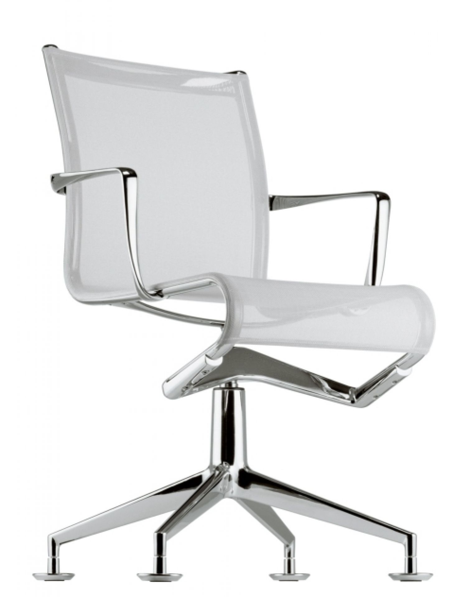 Meetingframe 436/437 Drehstuhl Alias mit weißem Netzstoff und verchromtem Fußkreuz, ergonomischer Bürostuhl.