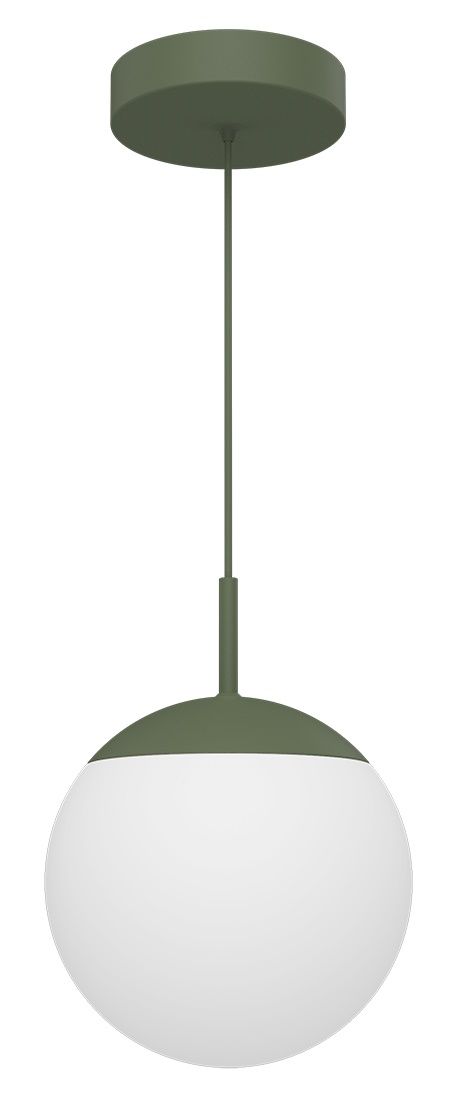 Mooon Pendelleuchte von Fermob, Ø 25 cm, in Grün mit weißem Diffusor.