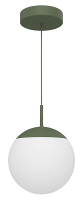 Mooon Pendelleuchte von Fermob, Ø 25 cm, in Grün mit weißem Diffusor.