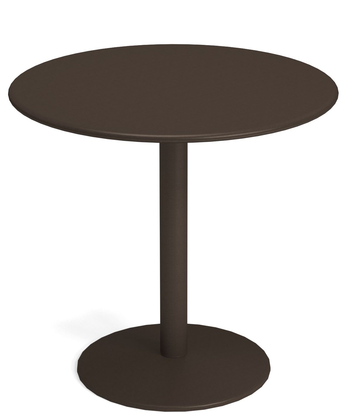 Brauner Thor Round Table von Emu, runder Gartentisch mit Mittelfuß und flacher, runder Bodenplatte.