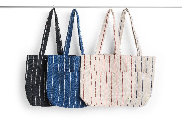Outdoor Market draagtas blauw met beige strepen Hay