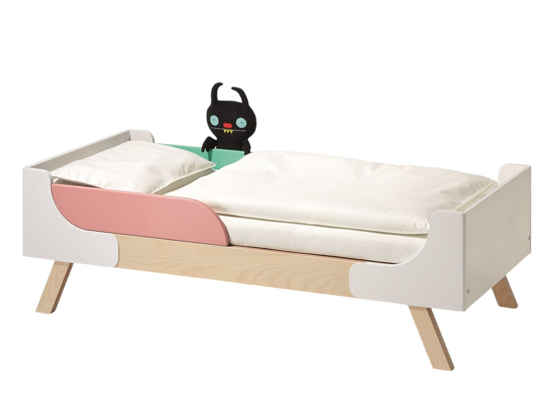 Kinderbett mit Rausfallschutz von Richard Lampert, Famille Garage Serie, weiß und rosa.