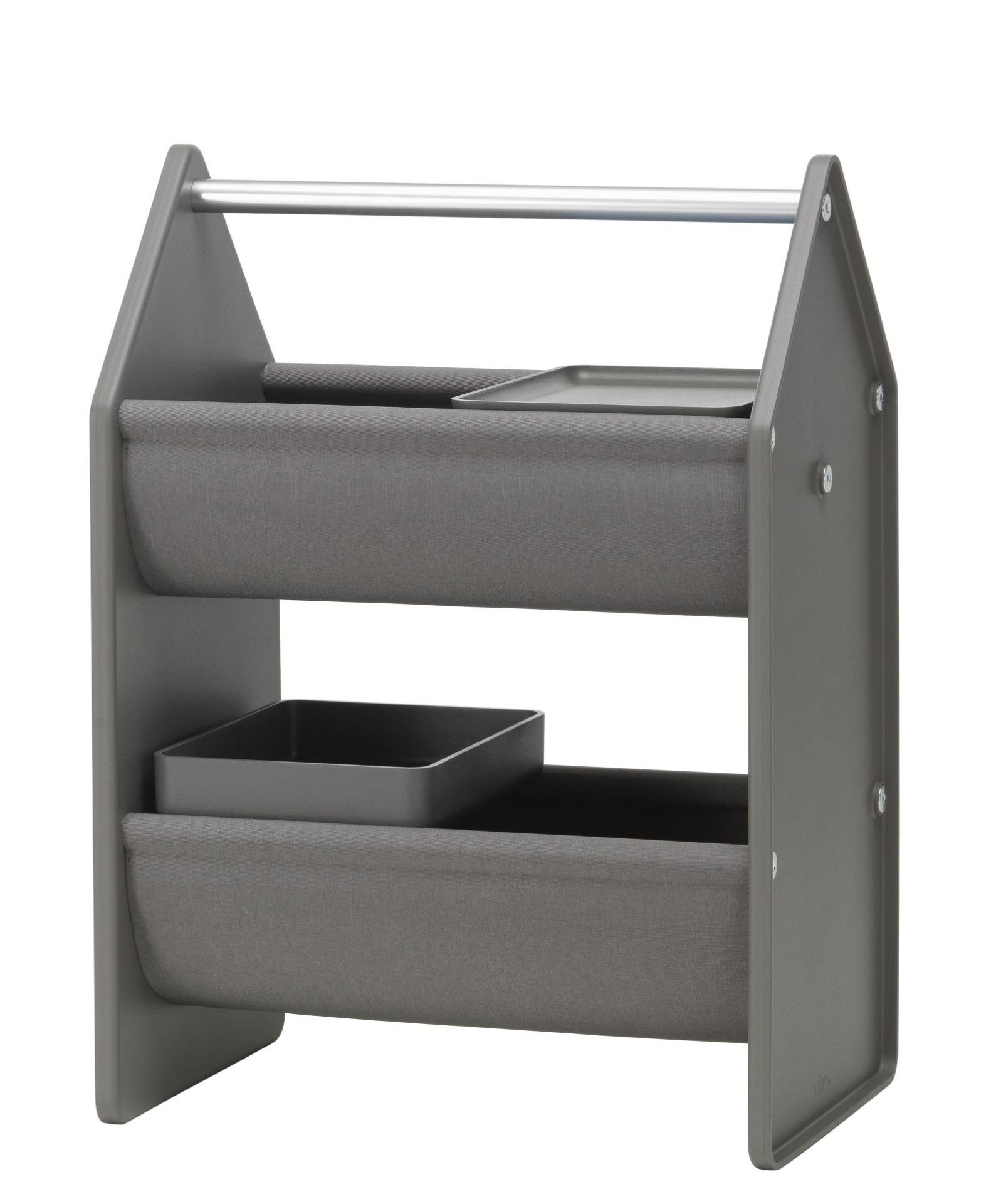 Graues Vitra Drop Box Tray Set mit zwei Stoffablagen und zwei Tabletts für Bürobedarf.