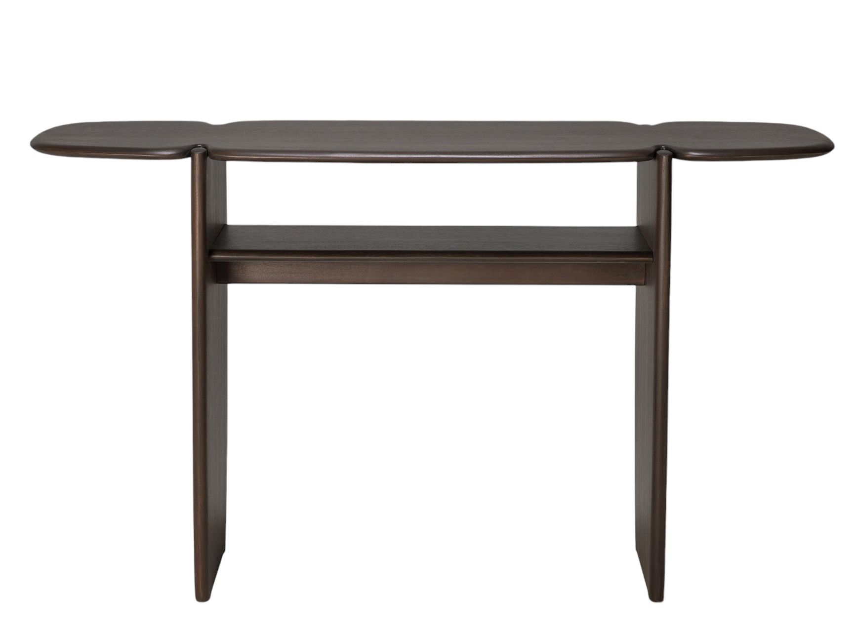 PI Konsole von Ethnicraft in dunklem Mahagoni, modernes Design mit Ablagefläche für Wohnzimmer oder Flur.