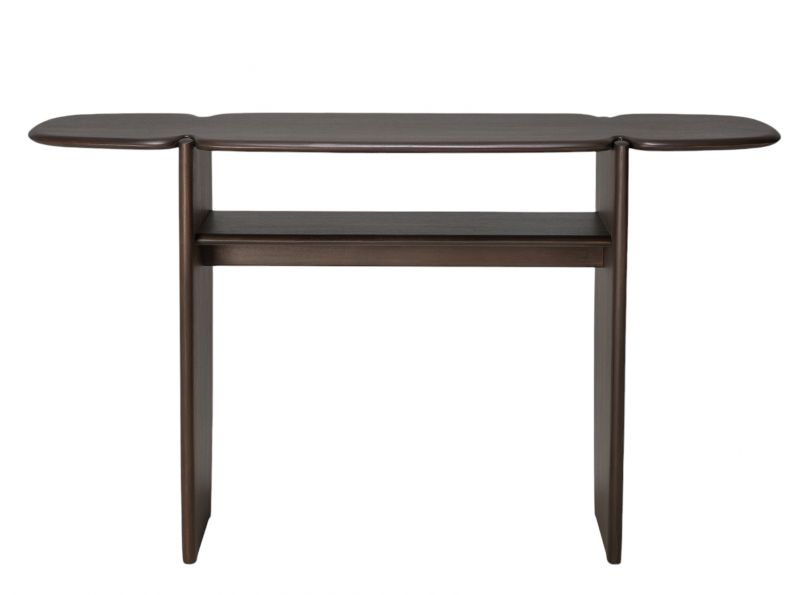 PI Konsole von Ethnicraft in dunklem Mahagoni, modernes Design mit Ablagefläche für Wohnzimmer oder Flur.