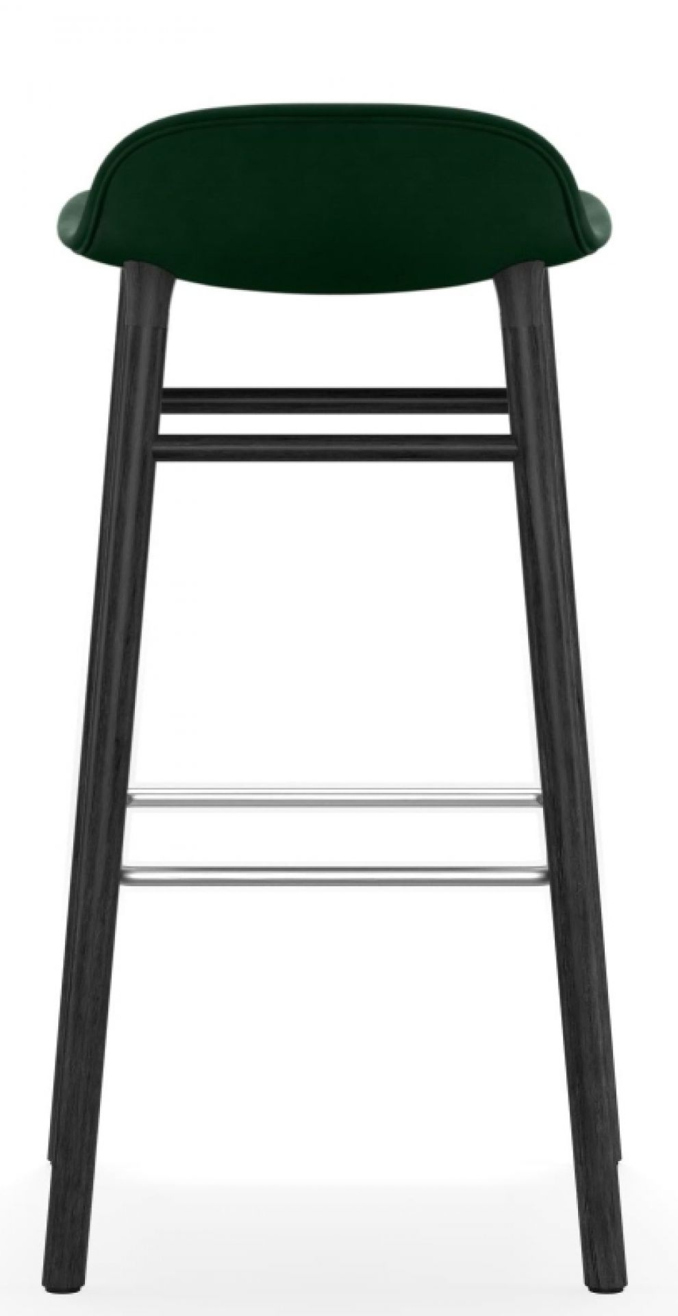 Form Barstool Barhocker von Normann Copenhagen, H 75 cm, mit grüner Polsterung und Holzgestell.