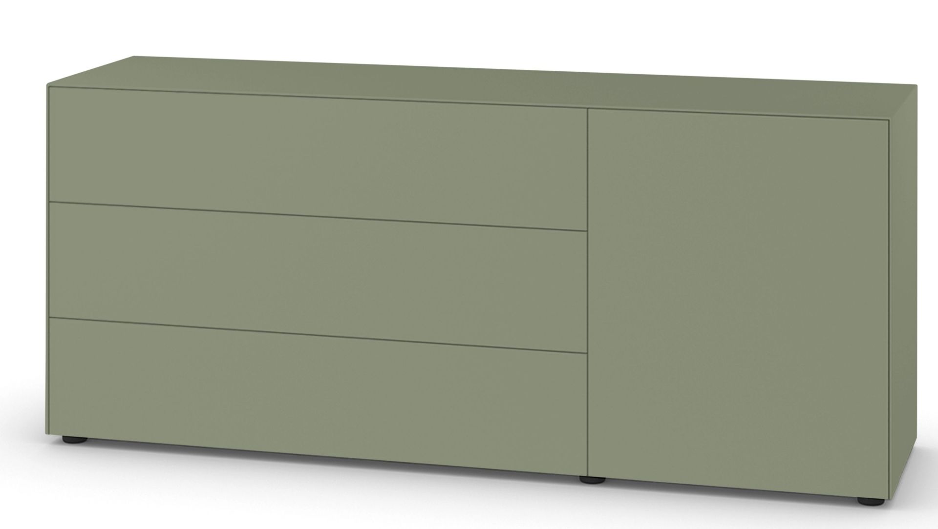 Nex Pur Box Lowboard von Piure in Grün mit Schubladen und Tür für modernes Wohnen.