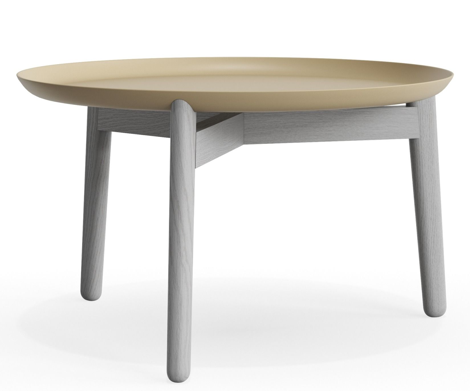Plaisir 2 Beistelltisch von Zeitraum, Aluminium Tischplatte in Beige mit hellem Holzgestell, modernes Möbeldesign.