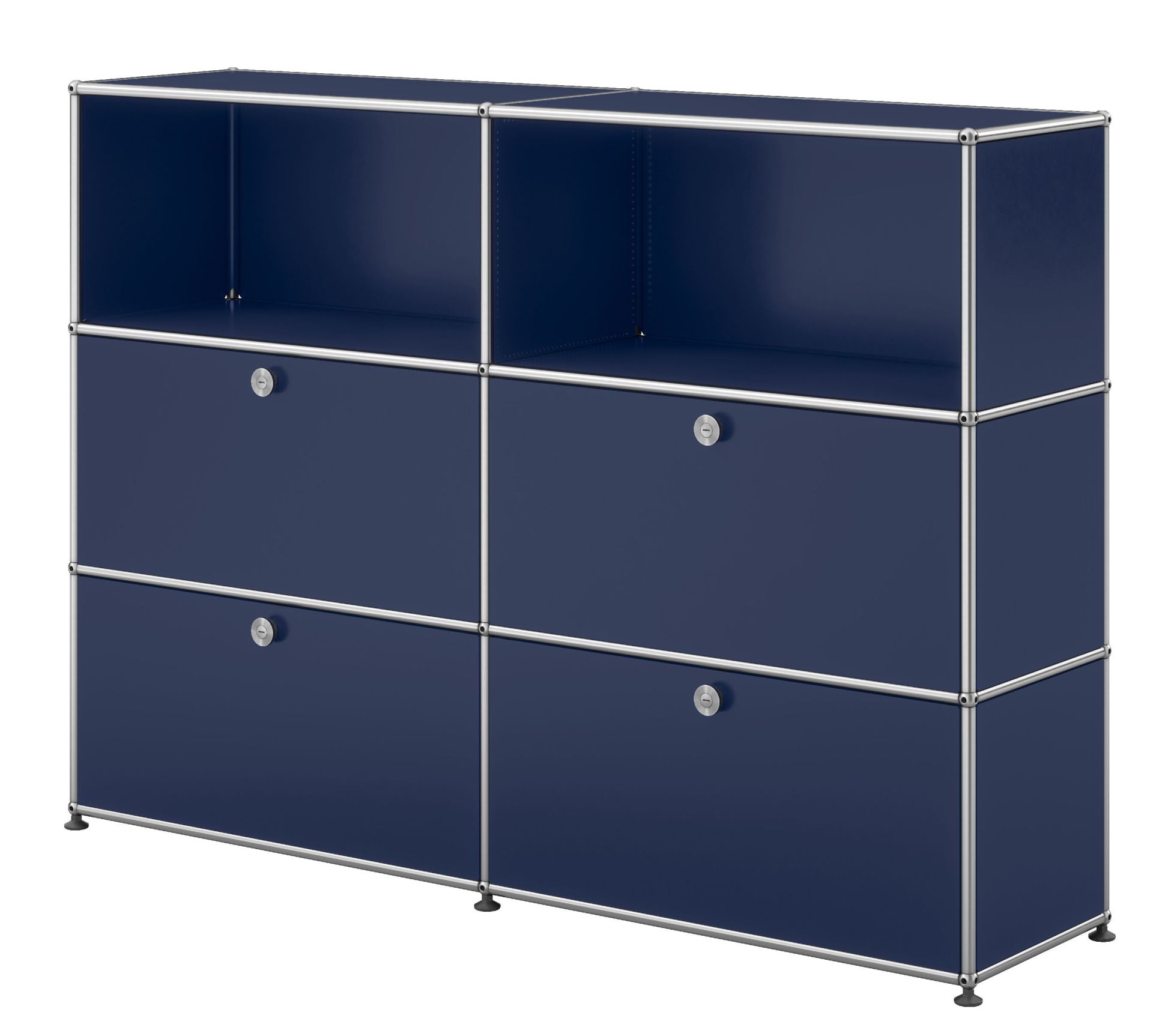 USM Haller Highboard met 2 open vakken / 2 kleppen / 2 lades staalblauw