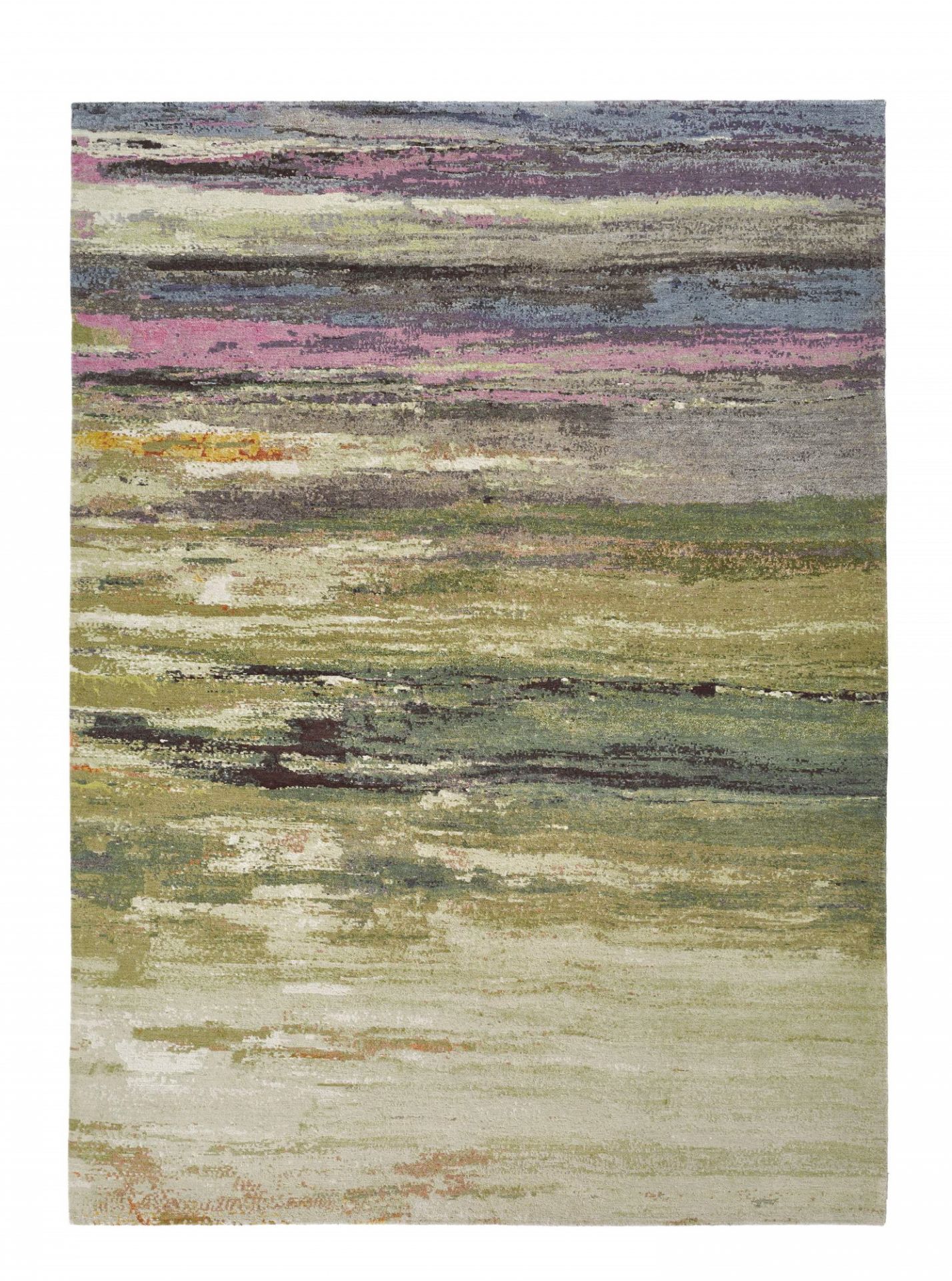 Legends of Carpets Teppich: Moderner Designer Teppich mit abstraktem Muster in Grün, Rosa und Grau.